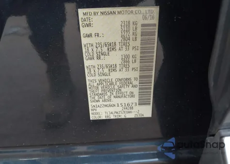 2016 Nissan Murano S z USA, uszkodzony, nr VIN 5N1AZ2MG6GN151673